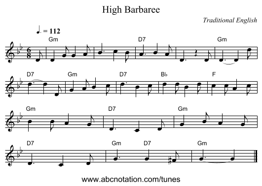 High Barbaree - staff notation