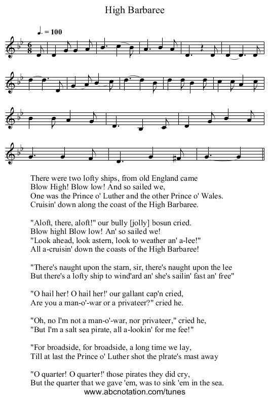 High Barbaree - staff notation
