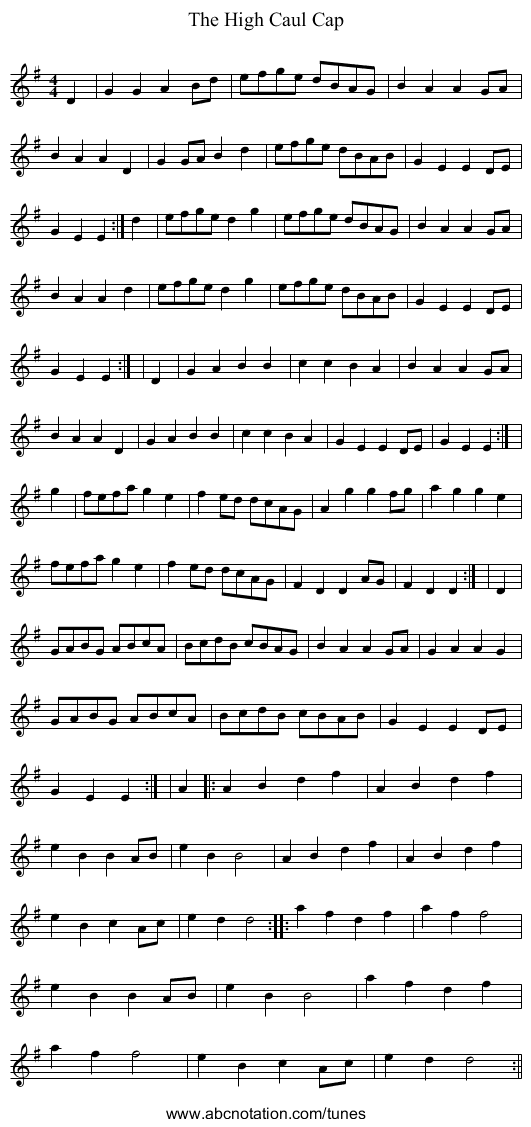 High Caul Cap, The - staff notation