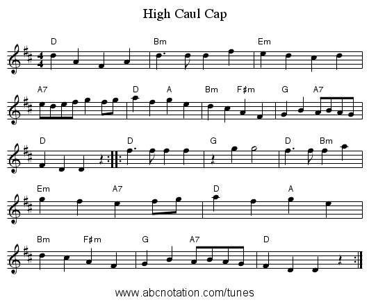 High Caul Cap - staff notation