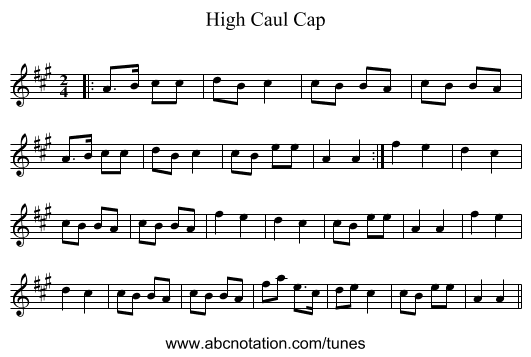 High Caul Cap - staff notation