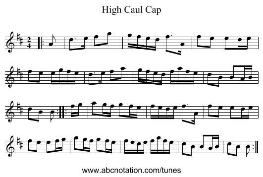 High Caul Cap - staff notation
