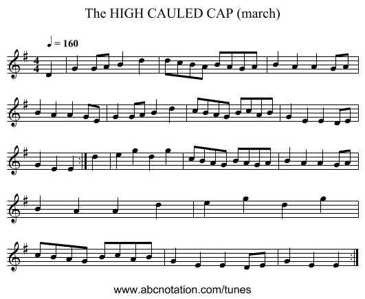HIGH CAULED CAP (march), The - staff notation