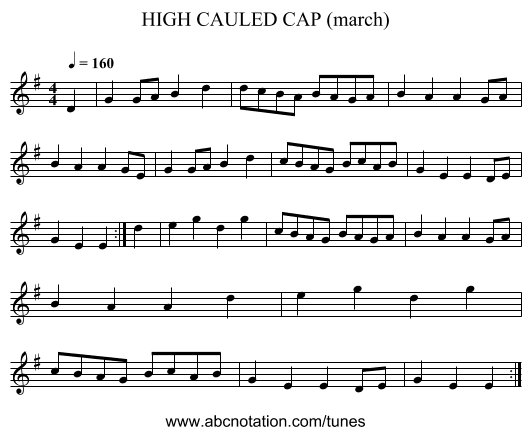 HIGH CAULED CAP (march) - staff notation