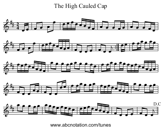 High Cauled Cap, The - staff notation