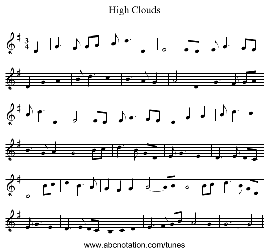 High Clouds - staff notation