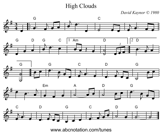 High Clouds - staff notation