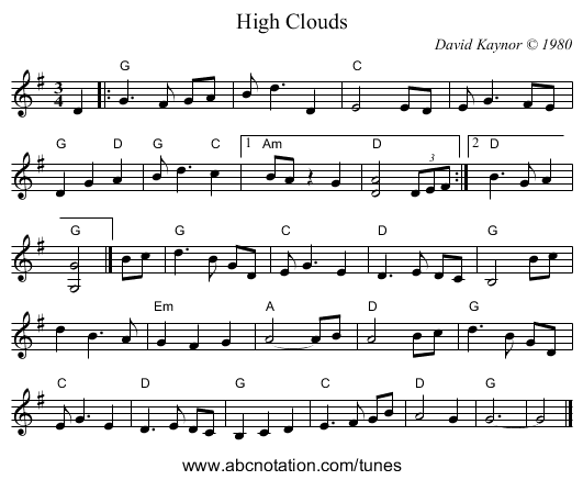 High Clouds - staff notation