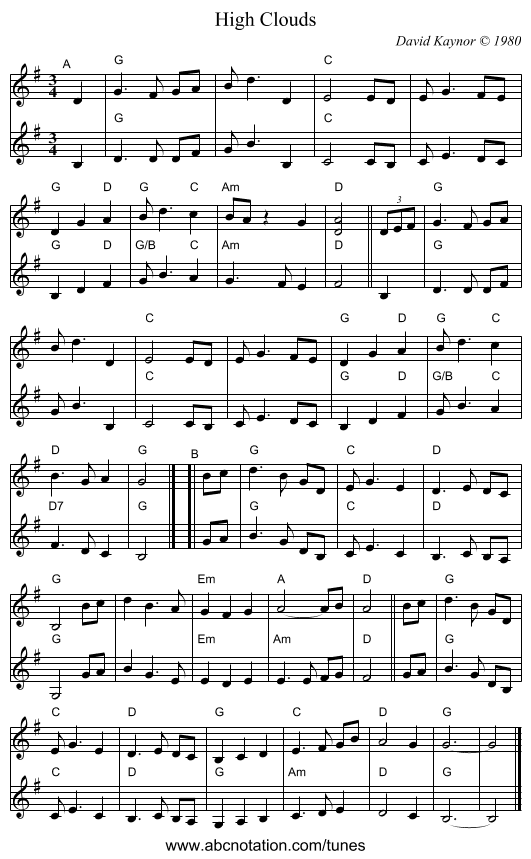 High Clouds - staff notation