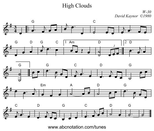 High Clouds - staff notation