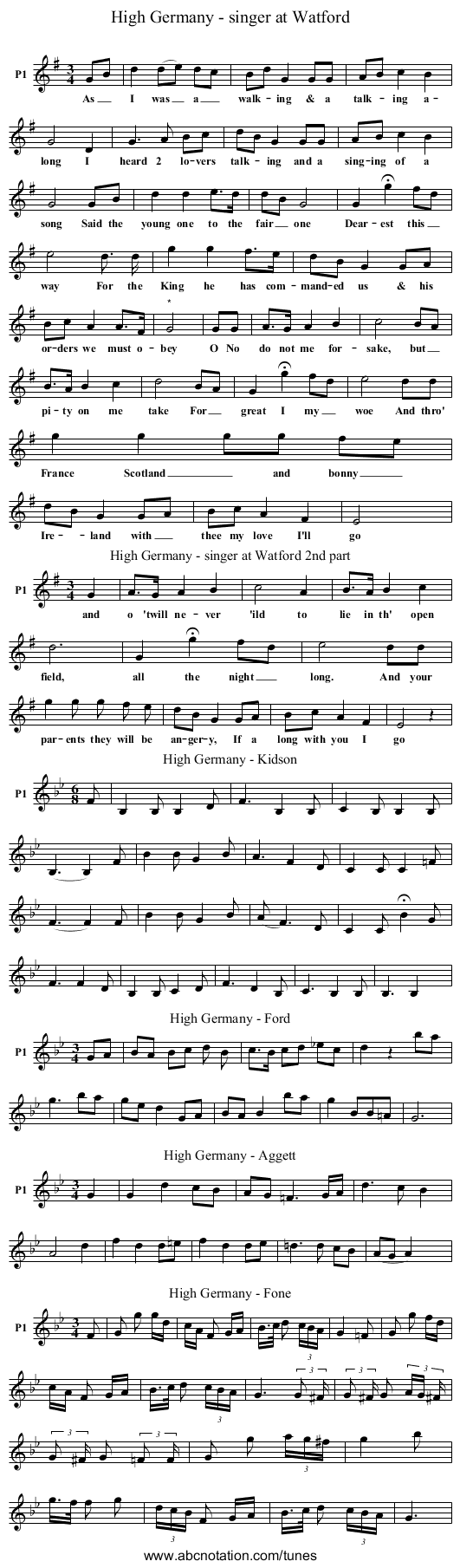 High Germany - singer at Watford - staff notation