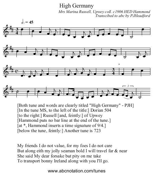 High Germany - staff notation