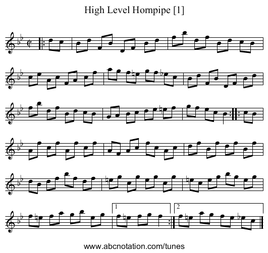 High Level Hornpipe [1] - staff notation