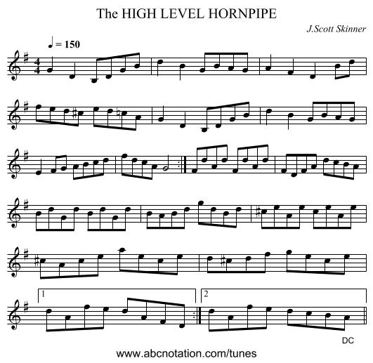 HIGH LEVEL HORNPIPE, The - staff notation