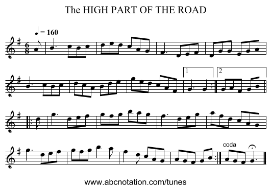 HIGH PART OF THE ROAD, The - staff notation