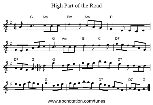 High Part of the Road - staff notation