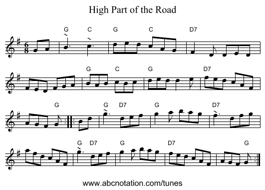 High Part of the Road - staff notation