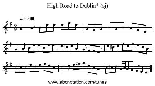 High Road to Dublin* (sj) - staff notation