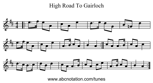 High Road To Gairloch - staff notation