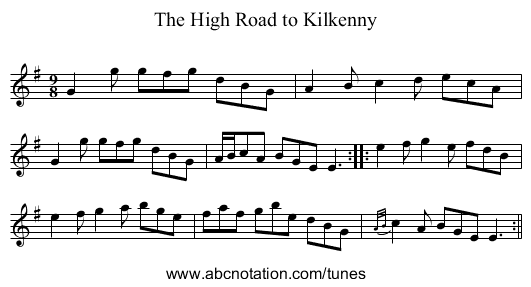 High Road to Kilkenny, The - staff notation