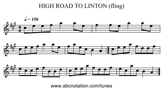HIGH ROAD TO LINTON (fling) - staff notation