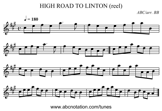 HIGH ROAD TO LINTON (reel) - staff notation