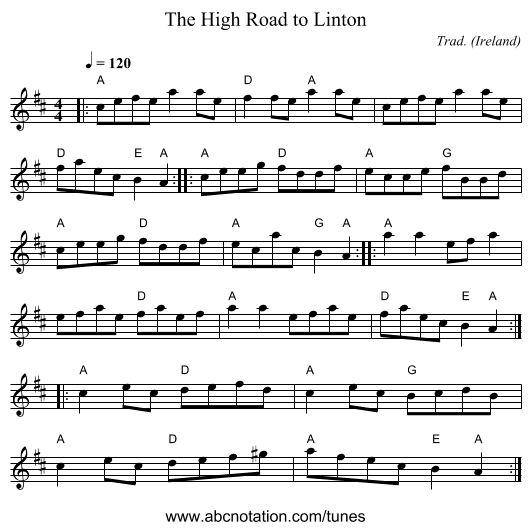High Road to Linton, The - staff notation