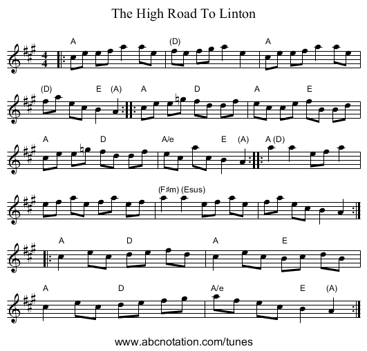 High Road To Linton, The - staff notation