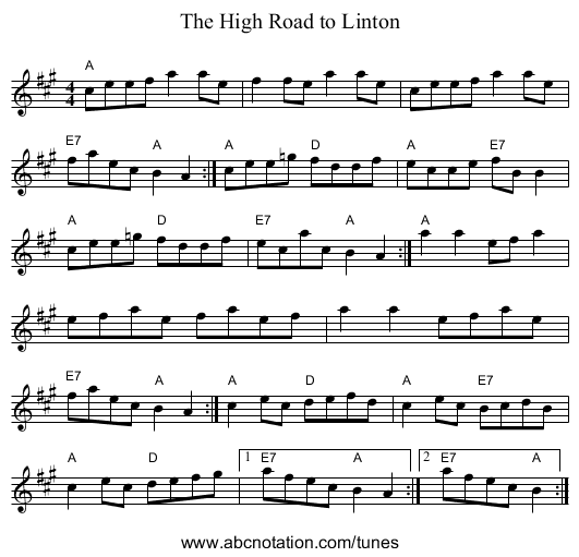 High Road to Linton, The - staff notation