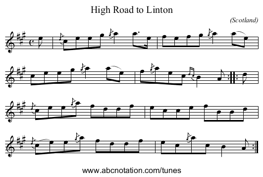 High Road to Linton - staff notation