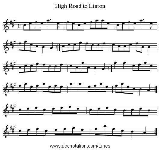 High Road to Linton - staff notation