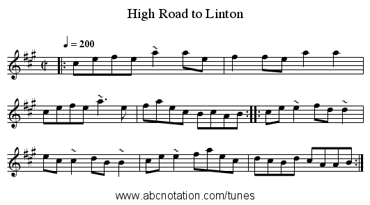 High Road to Linton - staff notation