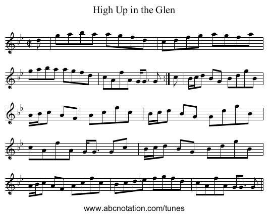 High Up in the Glen - staff notation