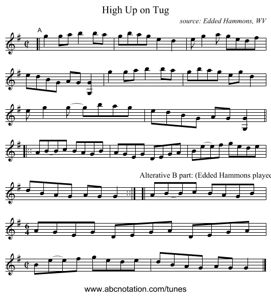 High Up on Tug - staff notation