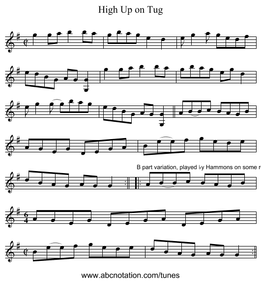 High Up on Tug - staff notation