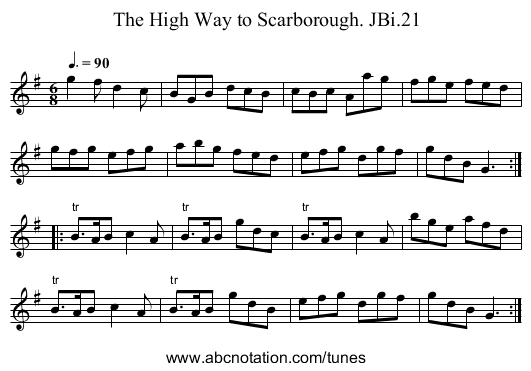 High Way to Scarborough. JBi.21, The - staff notation