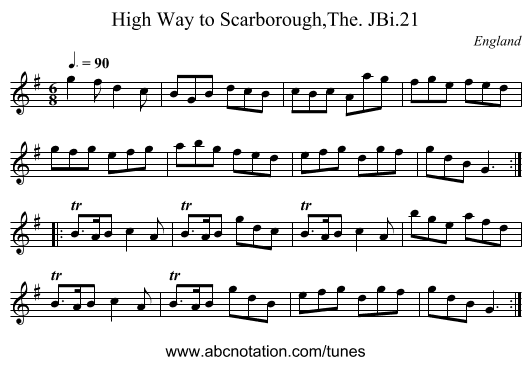 High Way to Scarborough,The. JBi.21 - staff notation