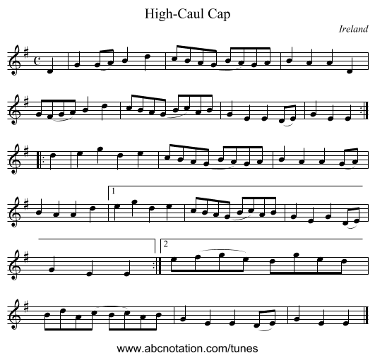 High-Caul Cap - staff notation