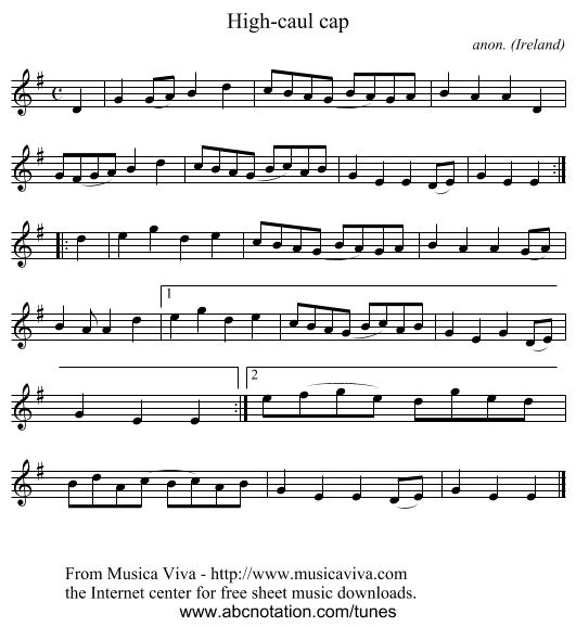 High-caul cap - staff notation