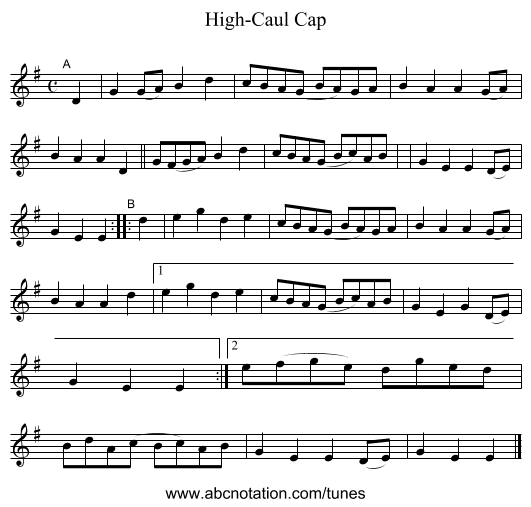 High-Caul Cap - staff notation