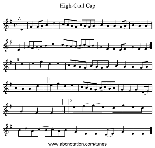 High-Caul Cap - staff notation