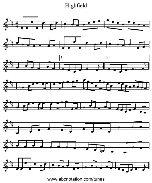 Highfield - staff notation
