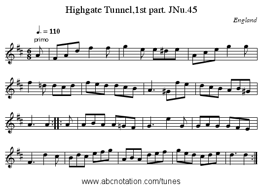 Highgate Tunnel,1st part. JNu.45 - staff notation