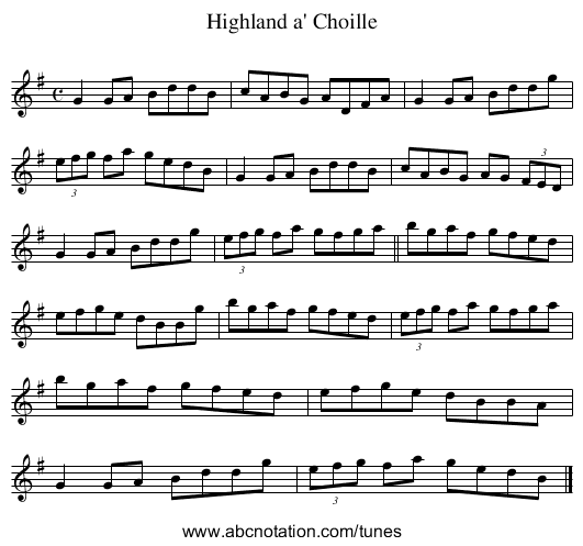 Highland a' Choille - staff notation