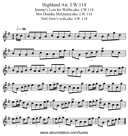 Highland Air. LW.114 - staff notation
