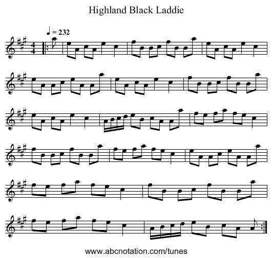 Highland Black Laddie - staff notation
