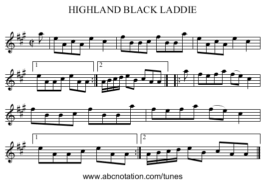 HIGHLAND BLACK LADDIE - staff notation