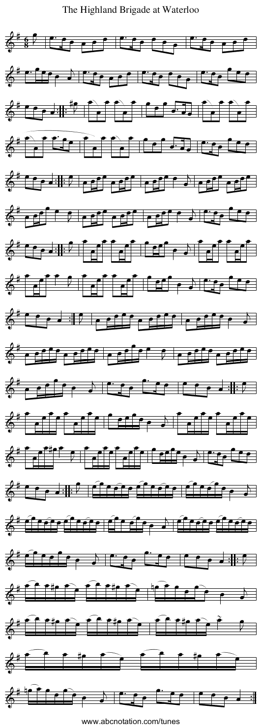 Highland Brigade at Waterloo, The - staff notation