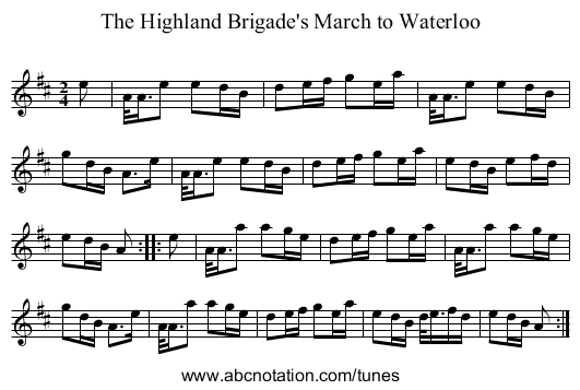 Highland Brigade's March to Waterloo, The - staff notation