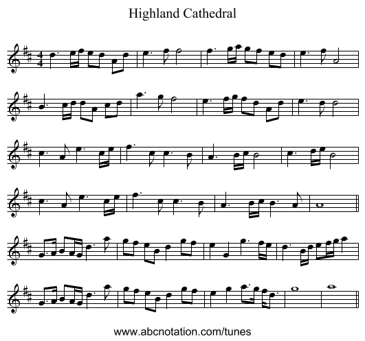 Highland Cathedral - staff notation